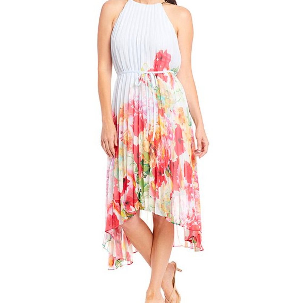 Alex Marie Floral Printed Halter Chain Neck Dress